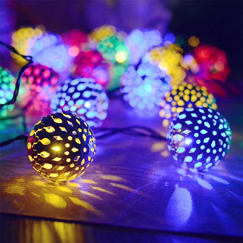 Led Light String Battery USB Power Hollow-out Moroccan Balls Garland Fairy Lights Wedding Party Christmas Decoration Lamp