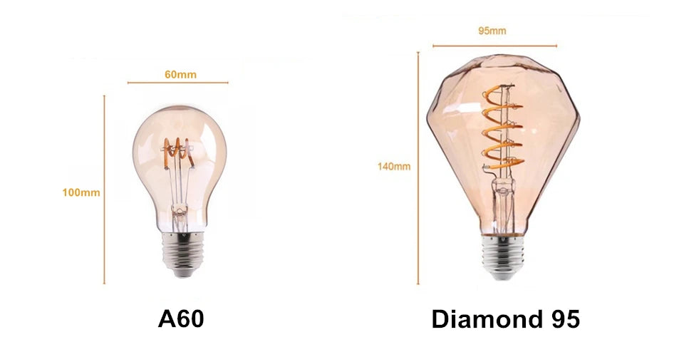 Retro Edison E27 E14 LED Light Bulb 220V Diamond Love ST64 A60 G80 G95 G125 T185 Vintage Glass Bulb Lamp For Home Decor Lighting
