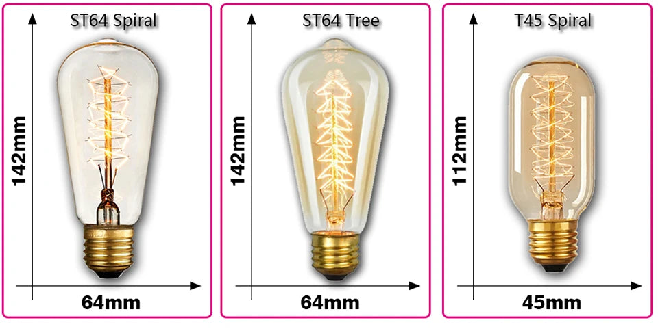 Dimmable Retro Edison Light Bulb E27 AC 220V 110V 40W Vintage Industrial Decor Filament Bulb Lamps A19 ST64 T10 T45 G80 G95 G125