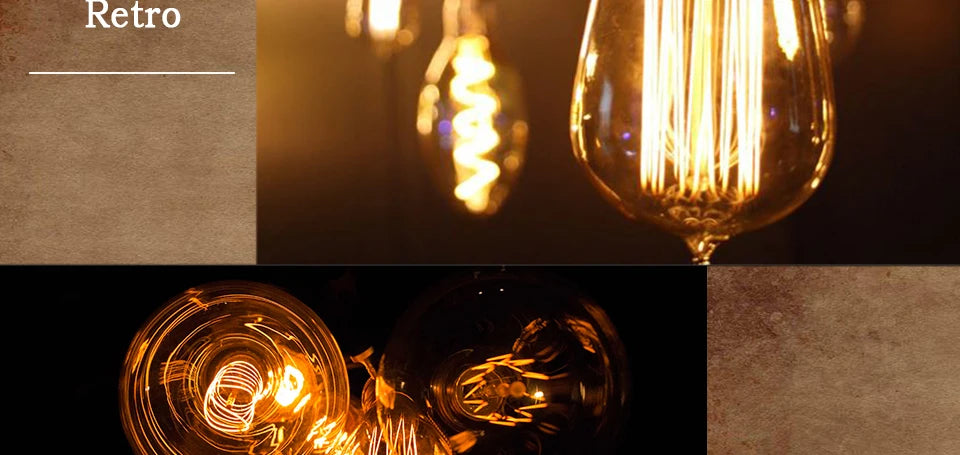 Dimmable Retro Edison Light Bulb E27 AC 220V 110V 40W Vintage Industrial Decor Filament Bulb Lamps A19 ST64 T10 T45 G80 G95 G125