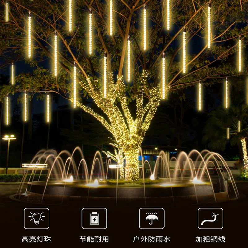 LED Meteor Shower Rain Lights Waterproof Falling Raindrop Fairy String Light for Christmas Holiday Party Patio Decor 30/50CM