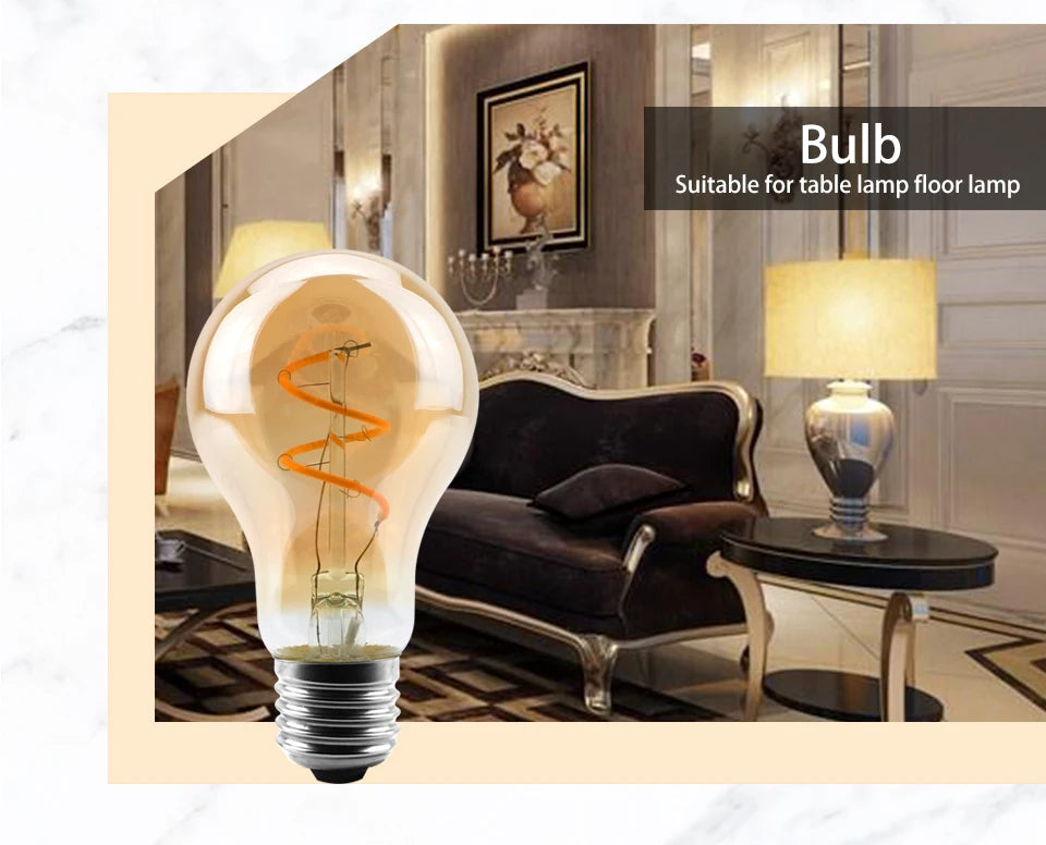 4Pcs/lot Retro Spiral Light LED Filament Bulb 220V ST64 G125 G95 G80 T45 C35 A60 4W 2200K Vintage Lamps For Decorative Lighting