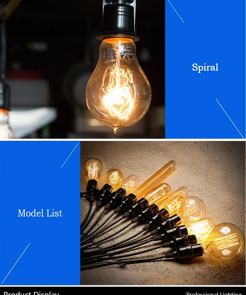 Retro Edison Light Bulb E27 110V 220V 40W ST64 A19 T45 G80 G95 Dimmable Ampoule Vintage Filament For Home Lamp Bulb