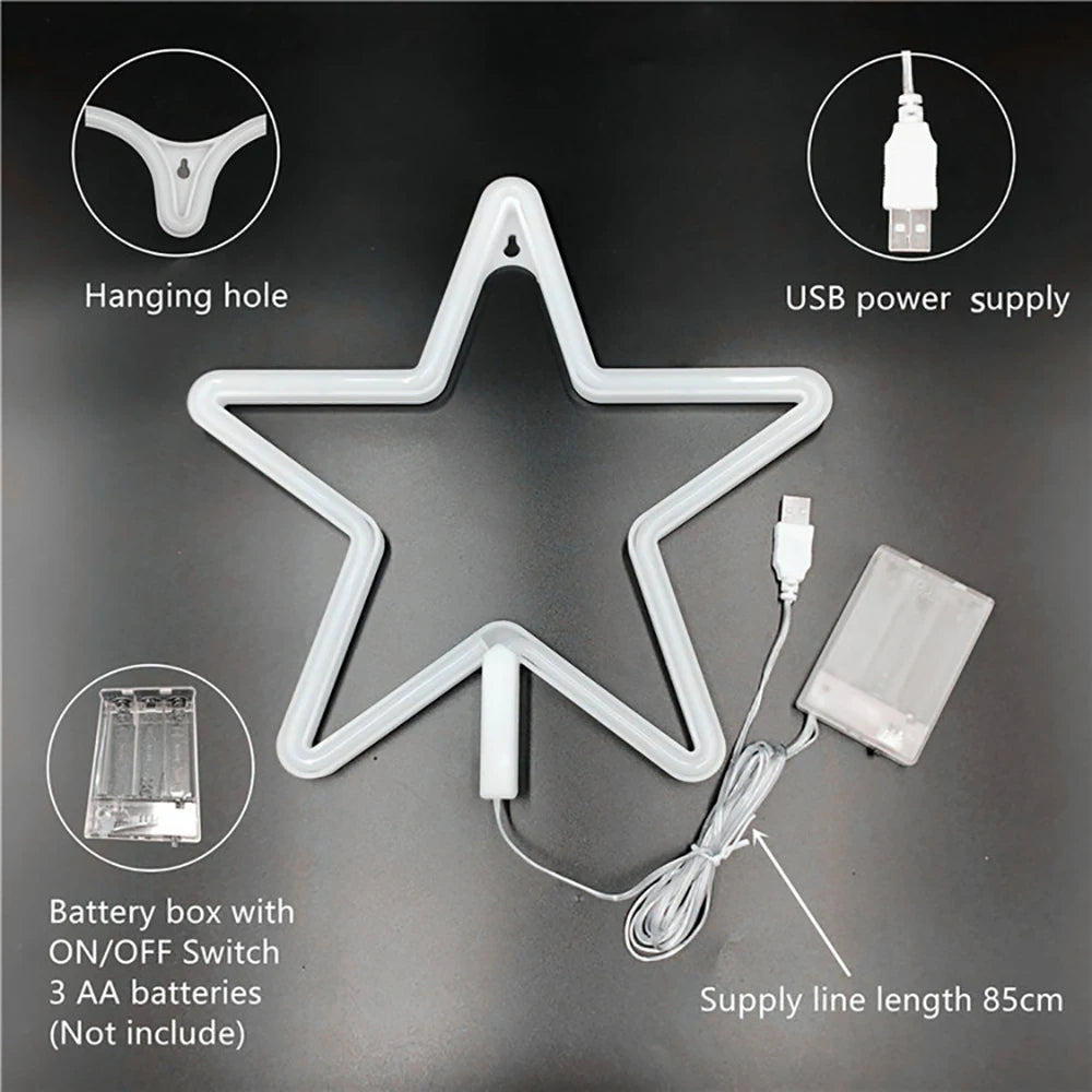 Christmas Neon Night Light Hanging Tree Decoration Lights Bells Elk Snowflake Sign Light Gift for Children USB Battery powered