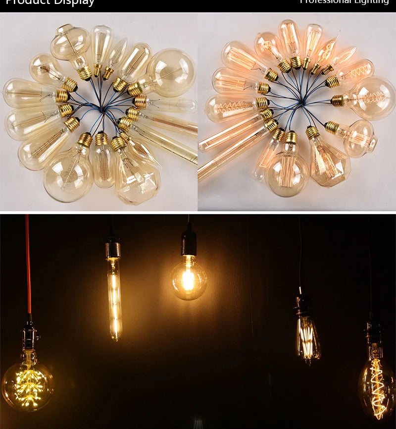 Retro Edison Light Bulb E27 110V 220V 40W ST64 A19 T45 G80 G95 Dimmable Ampoule Vintage Filament For Home Lamp Bulb