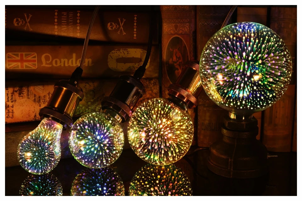 3D Decoration LED Bulb E27 6W 110V 220V Vintage Edison Light Bulb Star Fireworks Lamp Holiday Night Light Novelty Christmas Tree