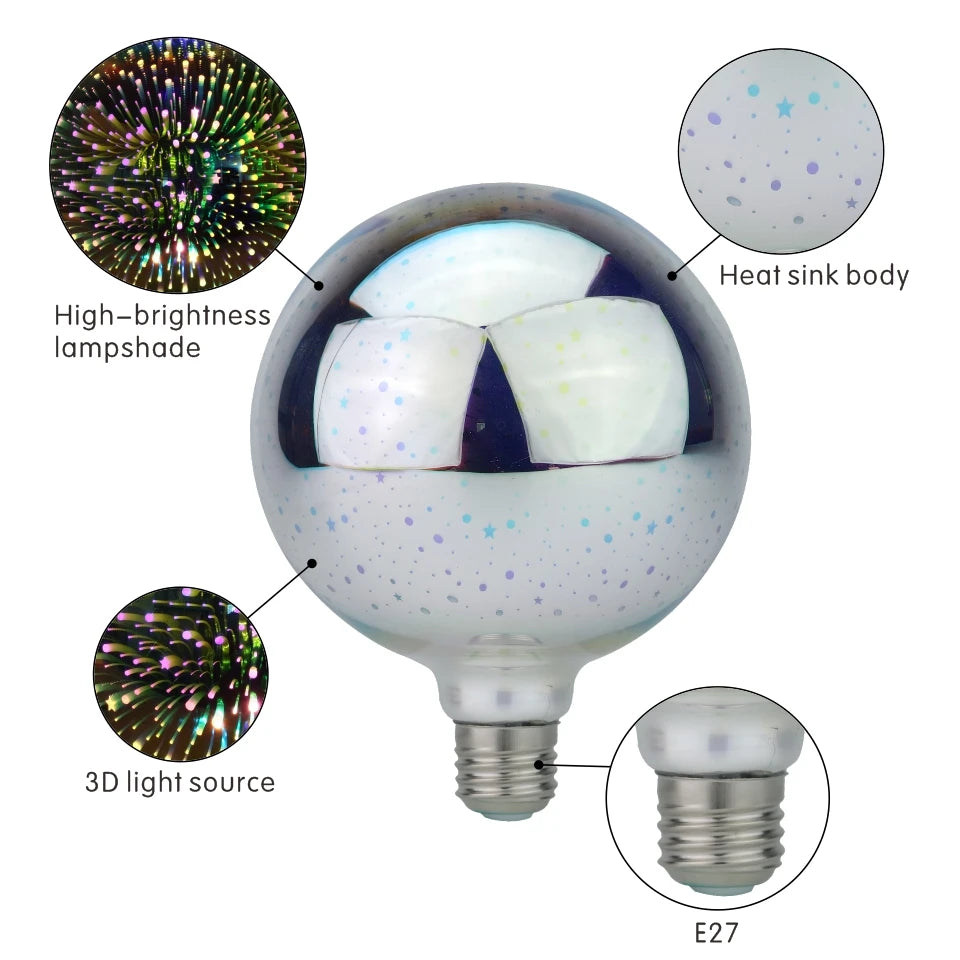 3D Decoration LED Bulb E27 6W 110V 220V Vintage Edison Light Bulb Star Fireworks Lamp Holiday Night Light Novelty Christmas Tree