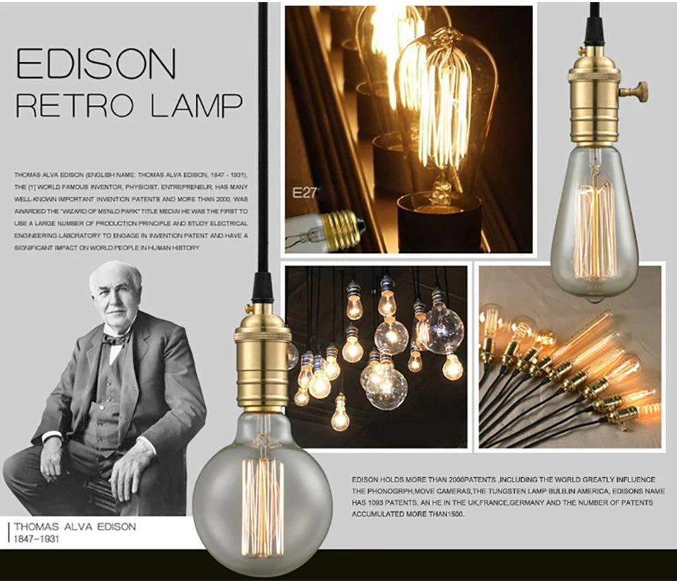 Dimmable Retro Edison Light Bulb E27 AC 220V 110V 40W Vintage Industrial Decor Filament Bulb Lamps A19 ST64 T10 T45 G80 G95 G125