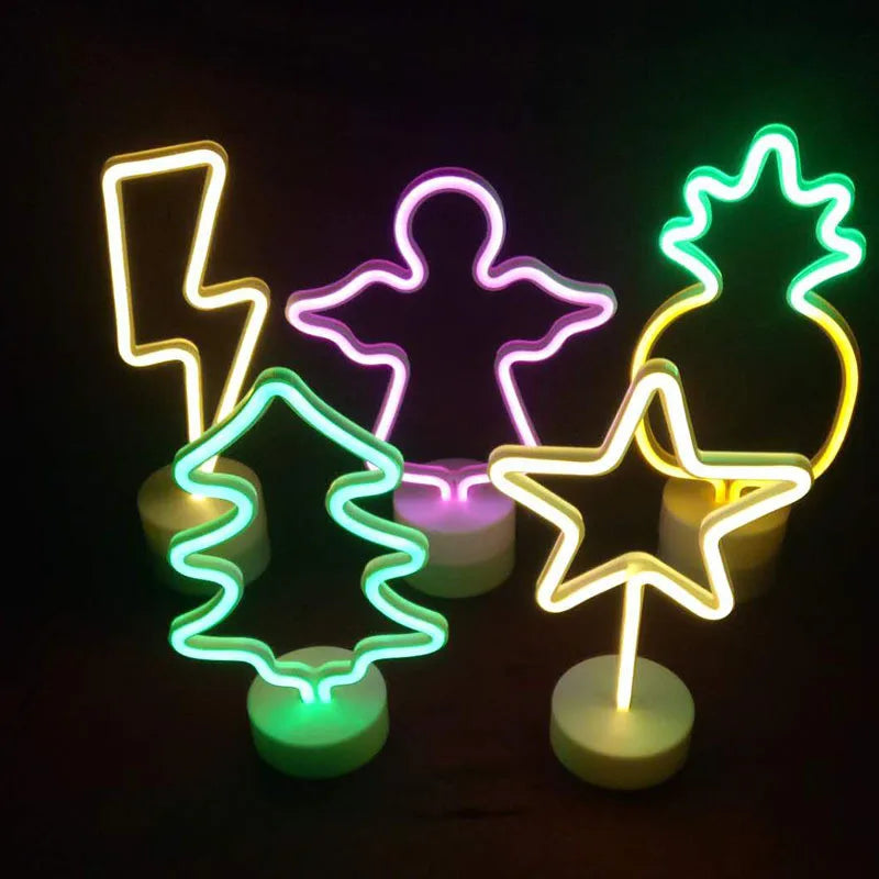 Flamingo Led Neon Light Coconut Tree Cactus Heart Shape Lamp Stand Colorful Home Room Decoration Christmas Night light