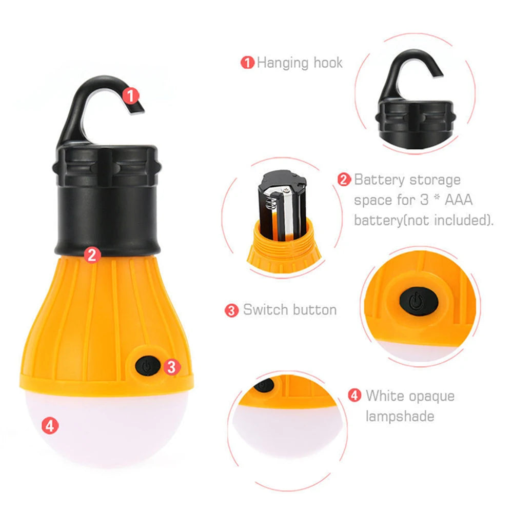 LED Tent Lamp Camping Light Portable LED Lantern Emergency Light Bulb Battery Operated 3 Mode Night Light for Backpacking Hiking