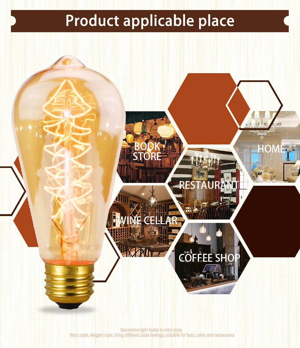 6pcs/lot Retro Edison Bulb C35 T45 ST64 G80 G95 A60 Filament Light 40W E27 Vintage Ampoule Incandescent Lamp Decorative Lights