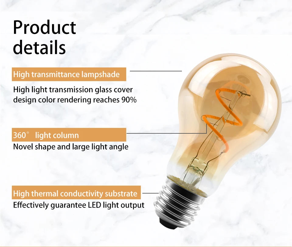 4Pcs/lot Retro Spiral Light LED Filament Bulb 220V ST64 G125 G95 G80 T45 C35 A60 4W 2200K Vintage Lamps For Decorative Lighting