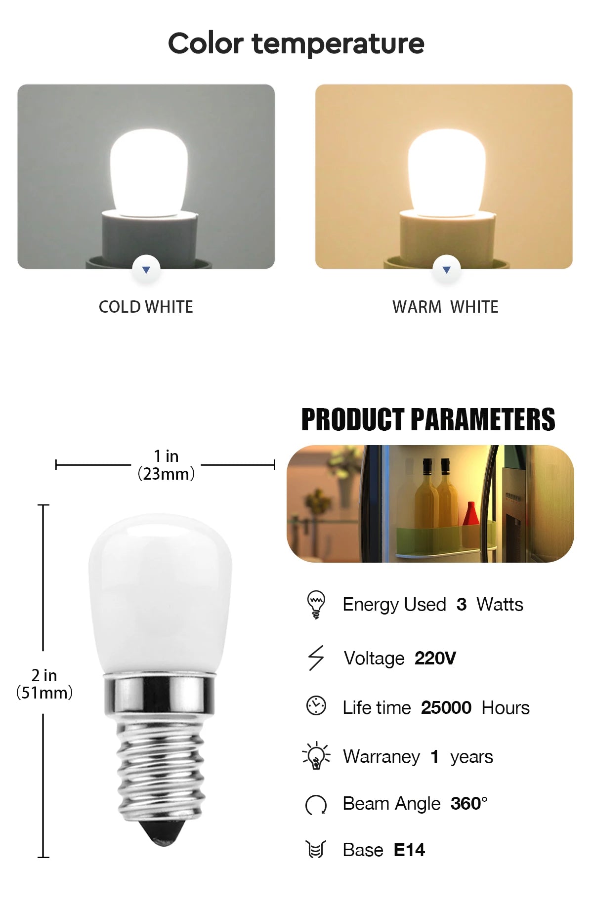 5pcs/lot LED Fridge Light Bulb E14 3W Refrigerator Corn bulb AC 220V LED Lamp White/Warm white Replace Halogen Chandelier Light