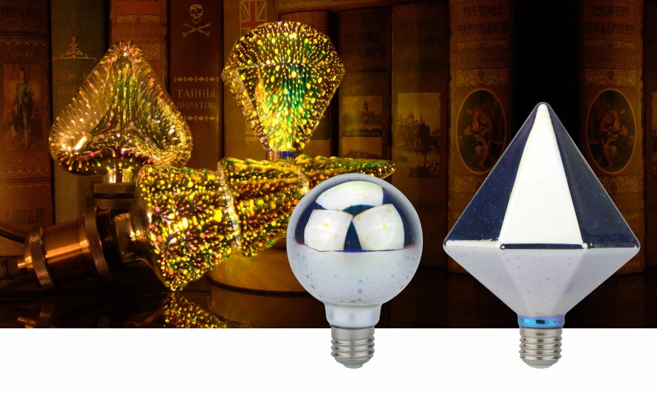 3D Decoration LED Bulb E27 6W 110V 220V Vintage Edison Light Bulb Star Fireworks Lamp Holiday Night Light Novelty Christmas Tree