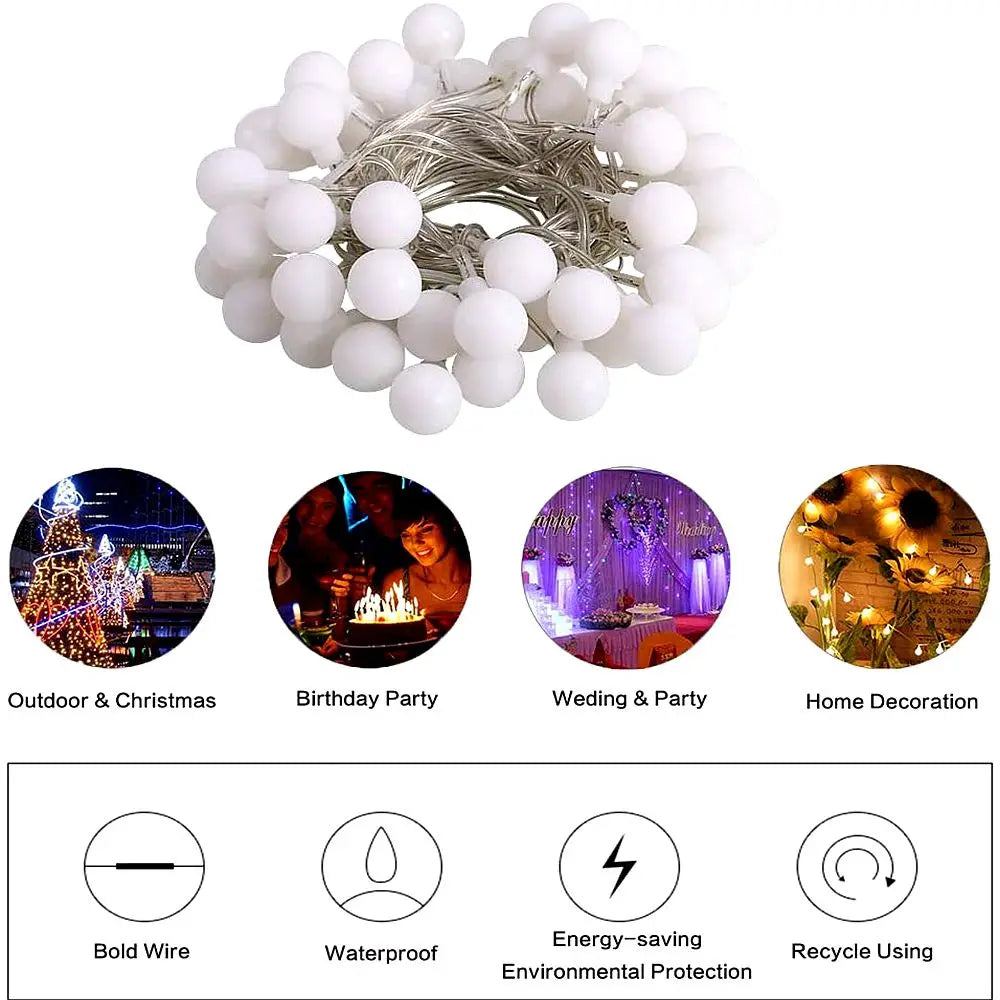 USB/Battery Power LED Ball Garland Lights Fairy String Waterproof Outdoor Lamp Christmas Holiday Wedding Party Lights Decoration