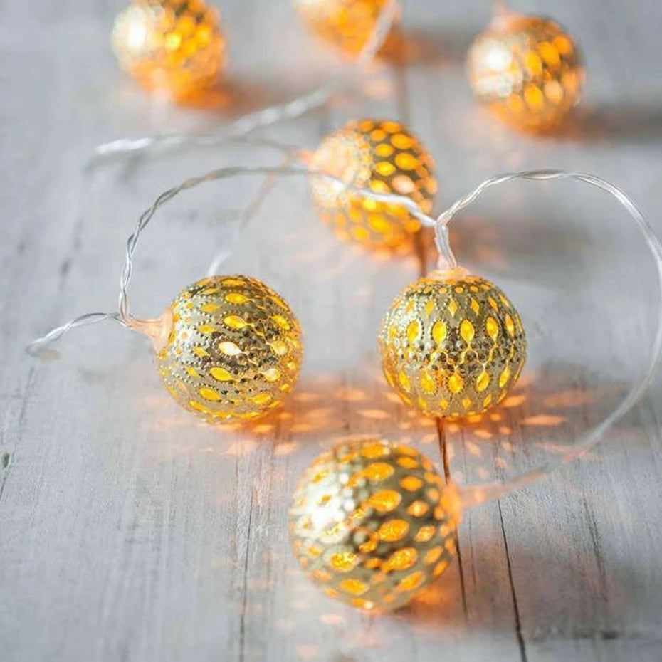 Led Light String Battery USB Power Hollow-out Moroccan Balls Garland Fairy Lights Wedding Party Christmas Decoration Lamp