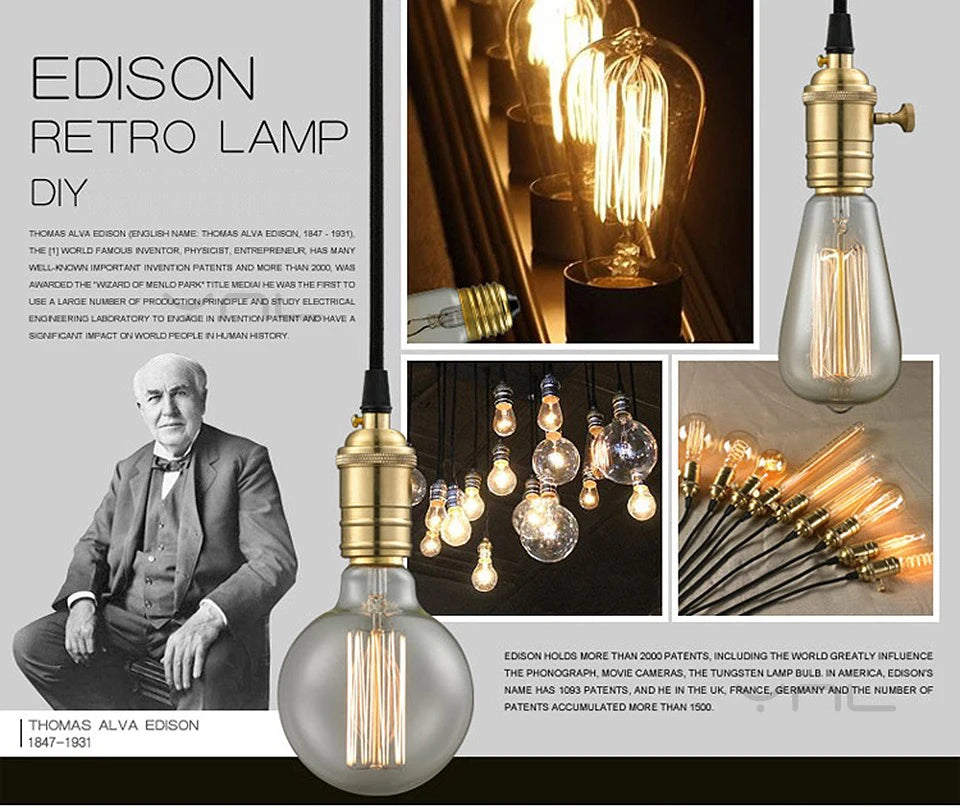 Dimmable Retro Edison Bulb E27 AC 220V 110V 40W Vintage Restaurant Industrial For Decor Indoor Lighting Bulb ST64 G80 G95 G125