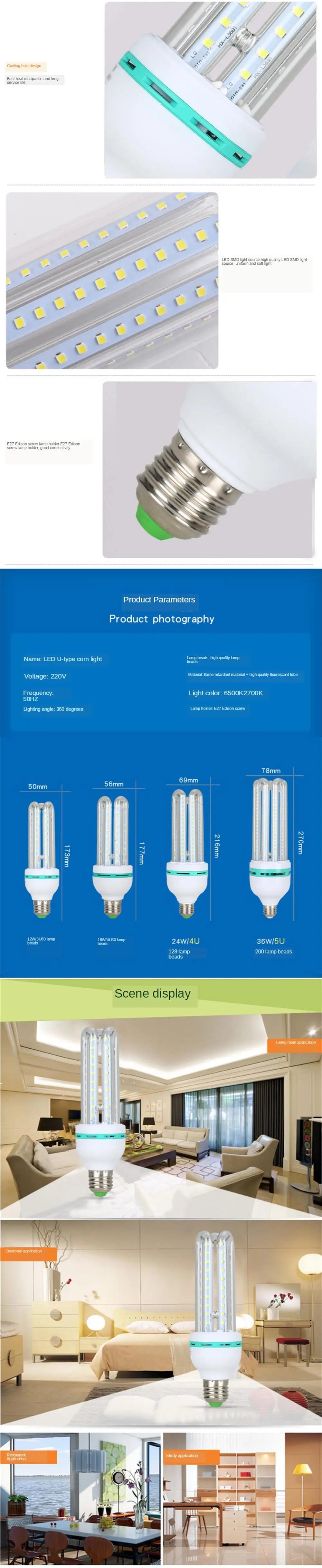 Energy Saving E27 LED Corn Light Bulbs 3W 5W 7W 9W 12W U Tube Fluorescent Neon Flood Lights 220V 110V Home Lamps 360° Lighting