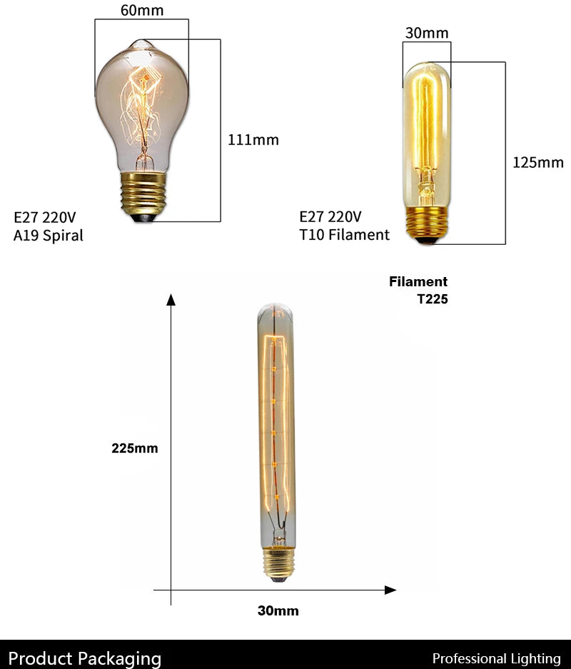 Retro Edison Light Bulb E27 110V 220V 40W ST64 A19 T45 G80 G95 Dimmable Ampoule Vintage Filament For Home Lamp Bulb