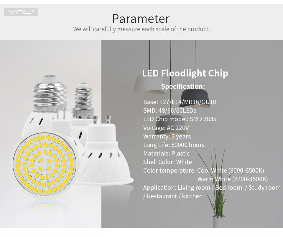 10Pcs/Lot GU10 MR16 LED Bulb E27 E14 LED Lamp AC 220V 240V 48 60 80 LEDs Spotlight Bulb Indoor Bombillas Lampada LED Spot light