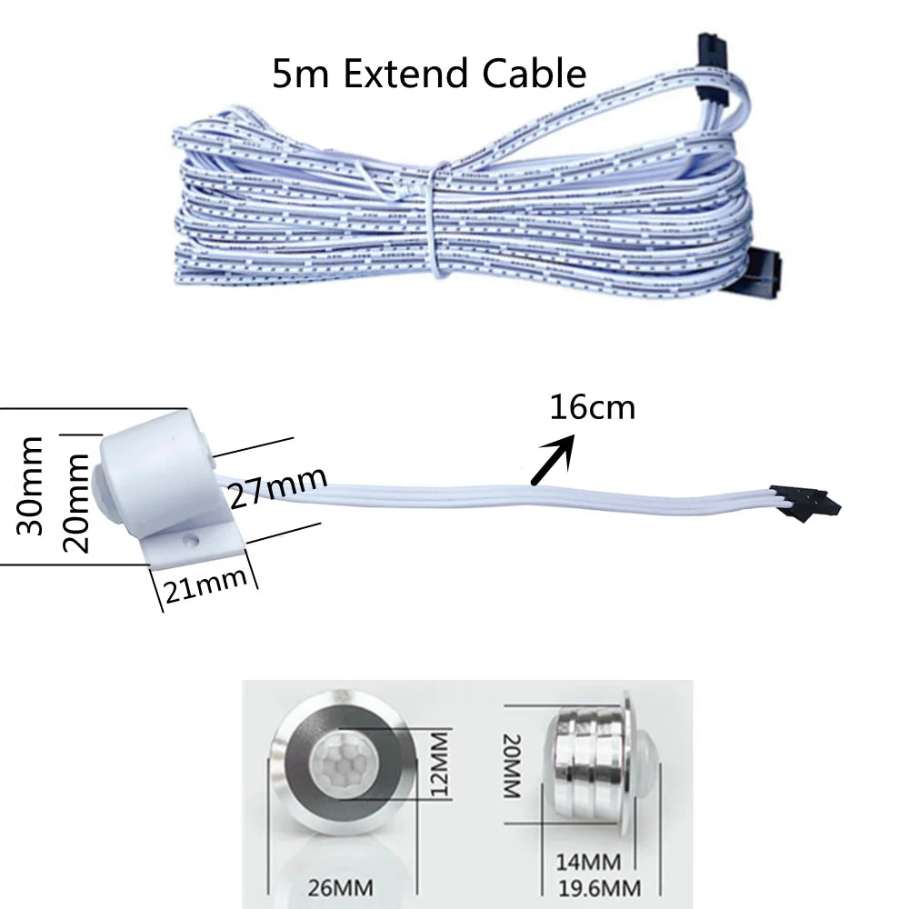 Stair PIR Motion Sensor LED Strip 12V SMD 5050 Lamp Tape + 32 Channels Staircase Step Controller + Power Supply + Connect Wire