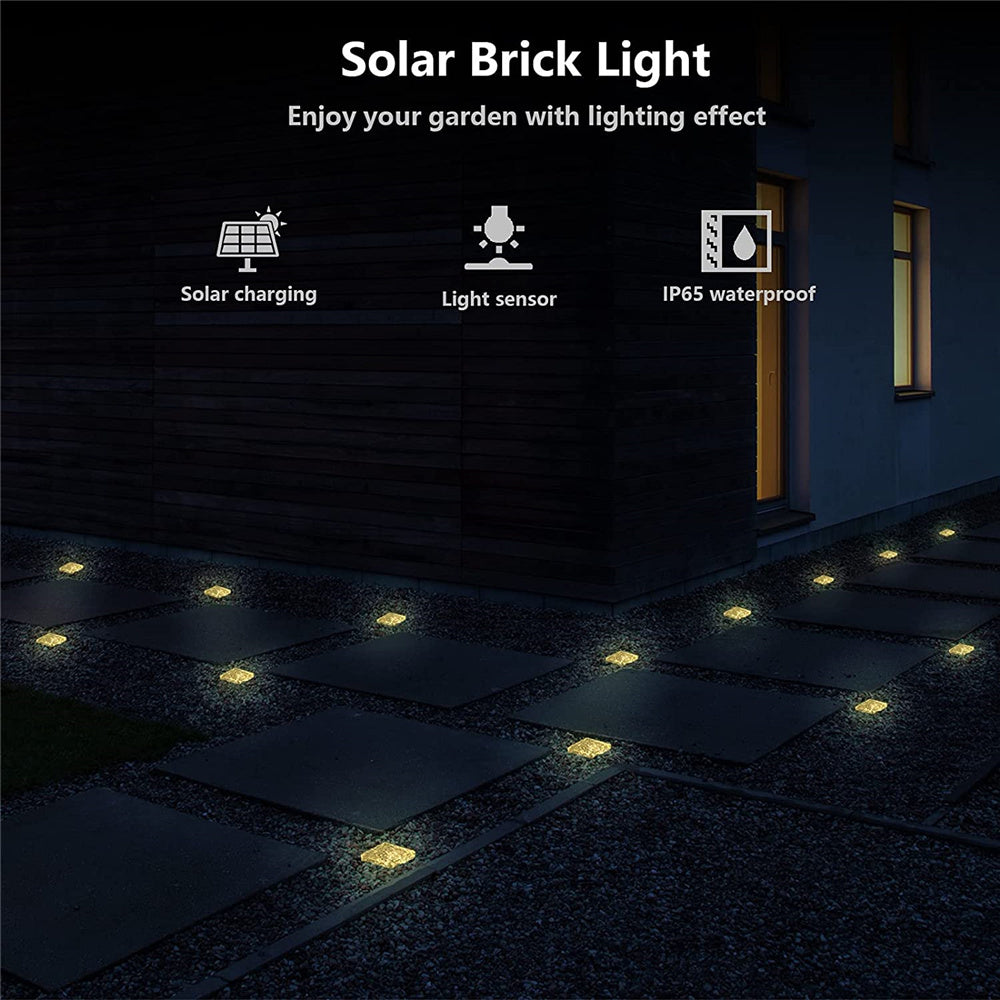 Solar Garden Lights Outdoor Paver Square Brick Ice Cube Sunlight Patio Walkway Pathway Step Solar Lamp Christmas Holiday Decor