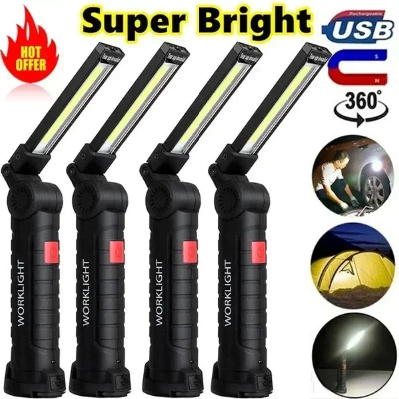 New COB LED Flashlight USB Rechargeable Built-in Battery Portable Working Light Magnetic Lantern Hanging Lamp Camping Torch