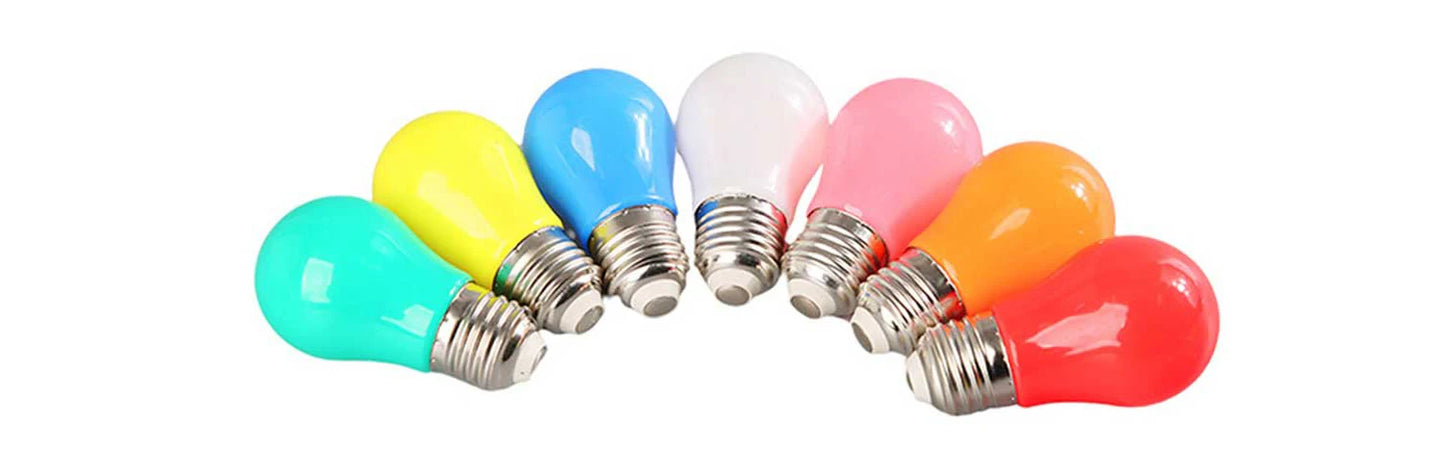 10pcs Colour LED Bulb E27 220V 2W A45 Lamp Red Blue White Yellow Pink PC Outdoor Camping Decoration Festival Colorful Bulb Lamp