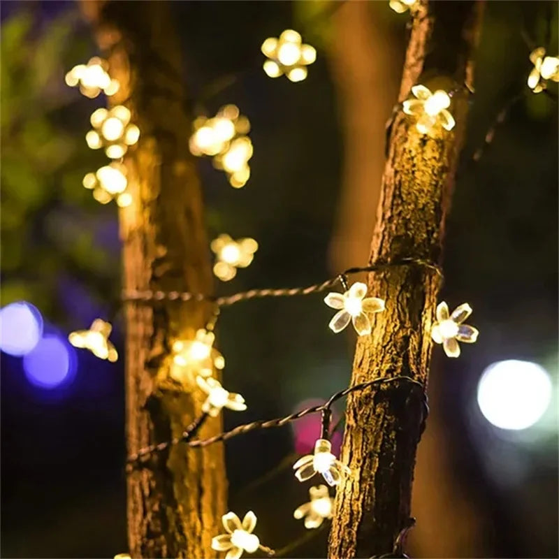 200/100/50/30/20LED Outdoor Courtyard Solar Fairy Lights Cherry Blossoms Solar String Lights Christmas Decorative Lighting Lamp