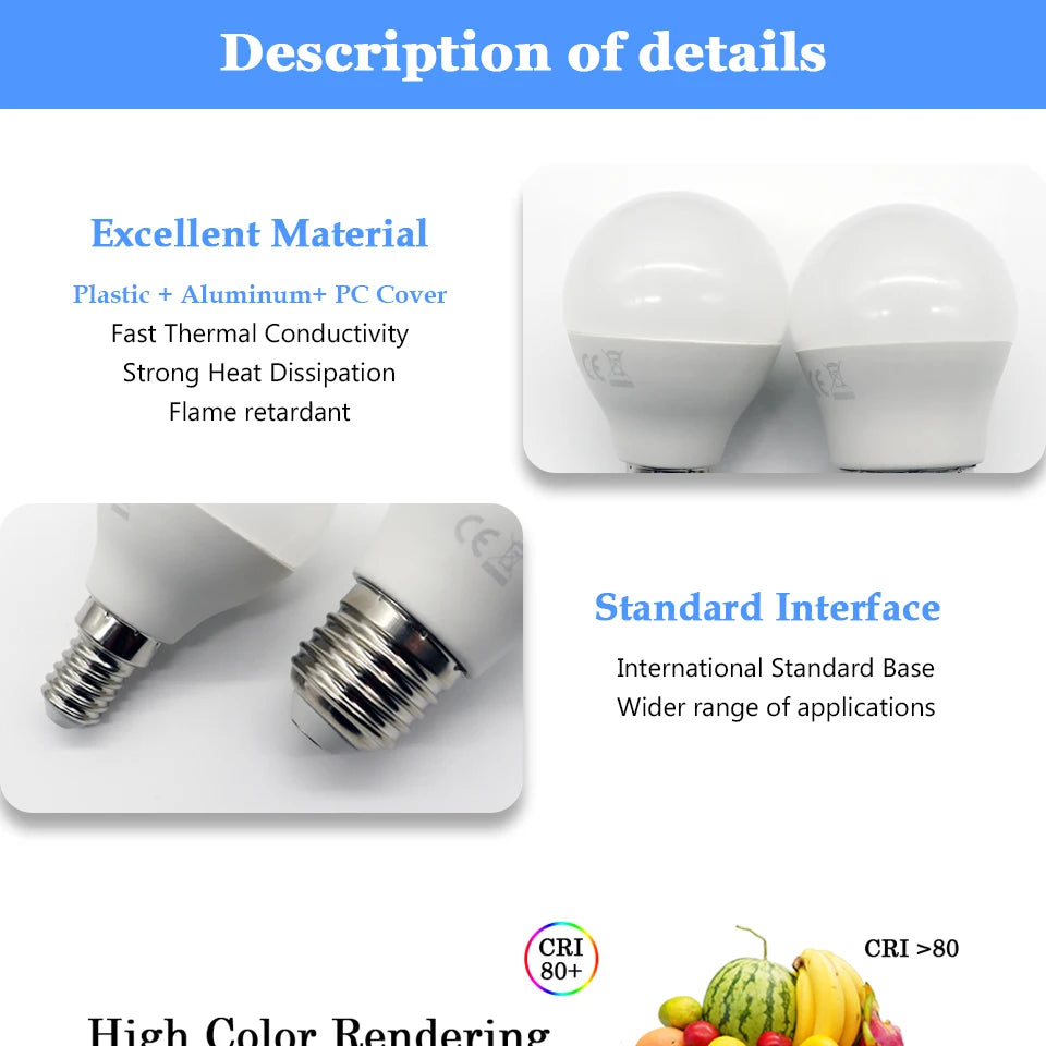 6Pcs G45 Led Golf Bulb 3W-7W E14 E27 B22 AC220V Warm White 3000K Daylight 4000K Cold White 6000K Lamp Light For Home Decoration
