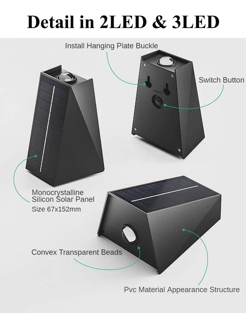 External Solar Lights Outdoor Wall Washer Sconce Facade Lamp Porch LED Light Decor Garden Solar Lighting Decoration Luminaire
