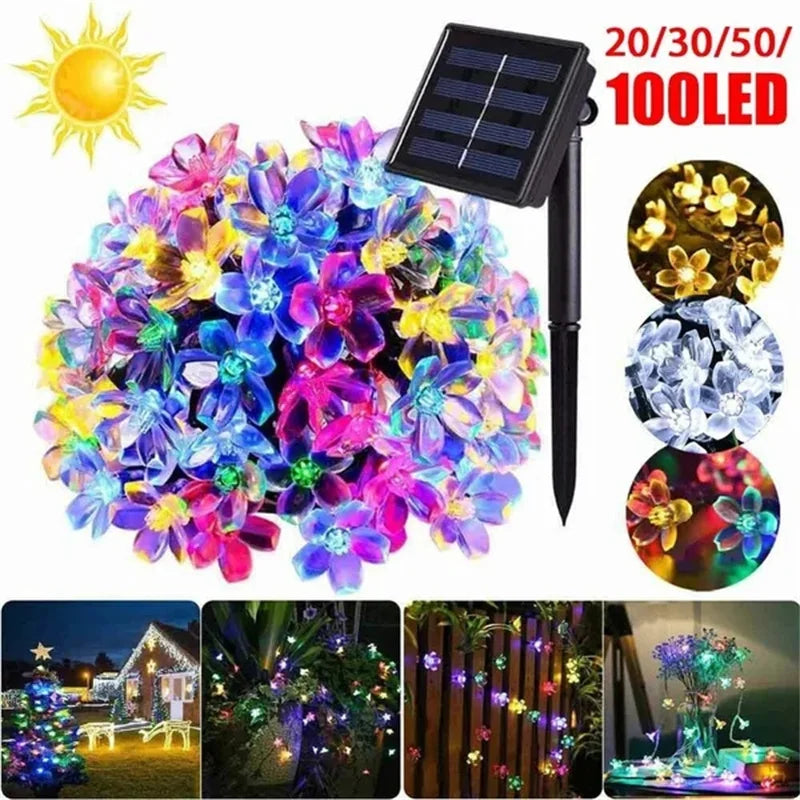 200/100/50/30/20LED Outdoor Courtyard Solar Fairy Lights Cherry Blossoms Solar String Lights Christmas Decorative Lighting Lamp