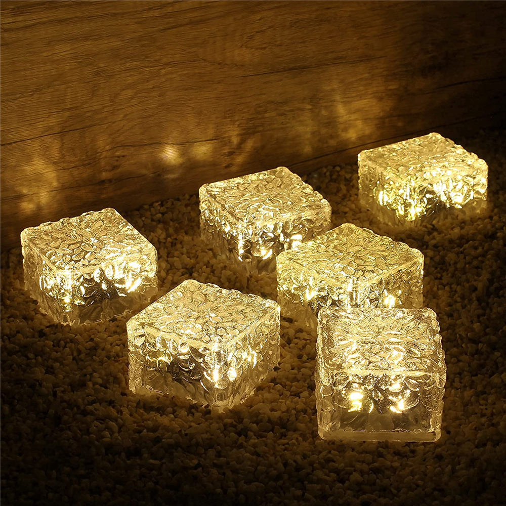 Solar Garden Lights Outdoor Paver Square Brick Ice Cube Sunlight Patio Walkway Pathway Step Solar Lamp Christmas Holiday Decor