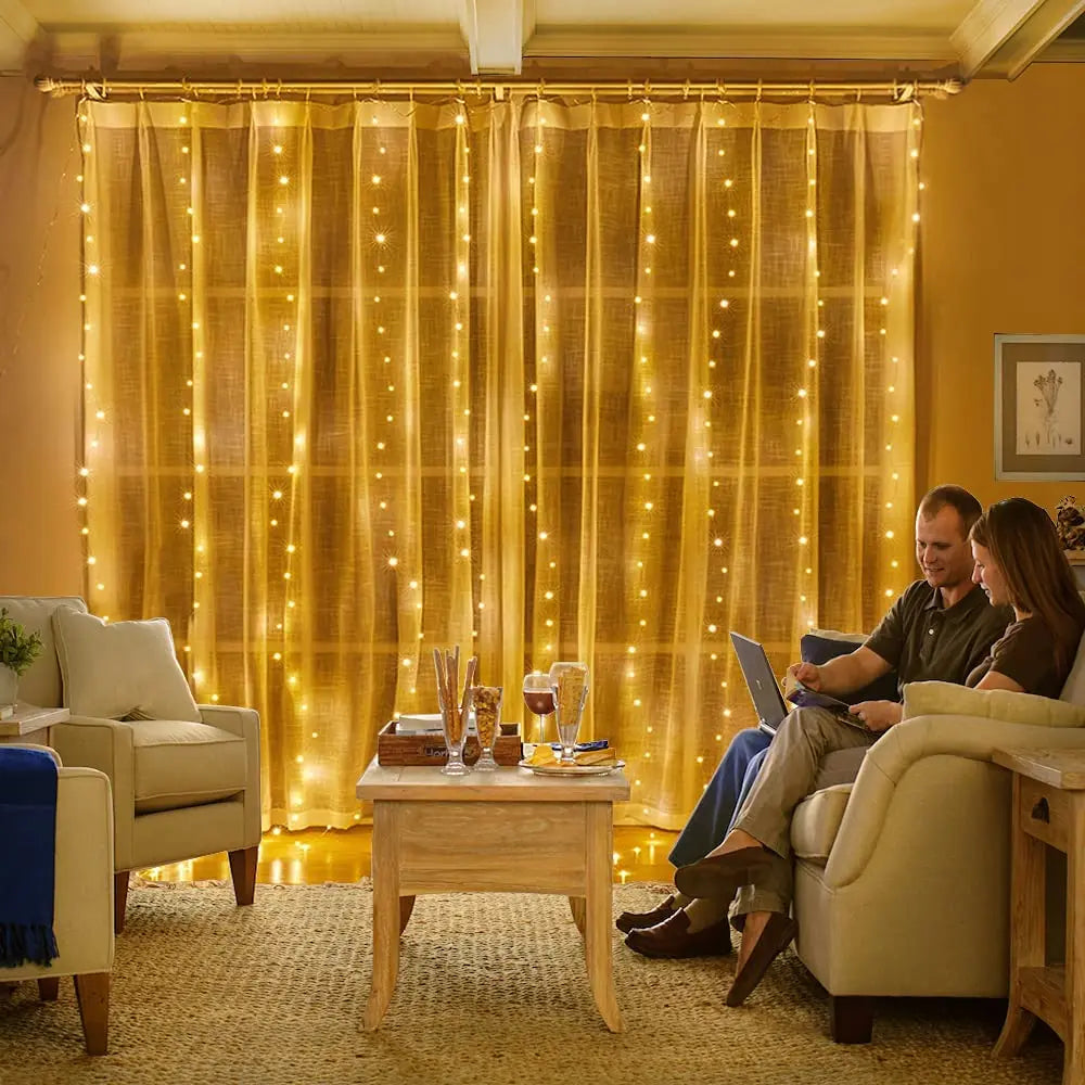 3Mx3M 300LED USB Curtain Light Warm White for Bedroom Remote 8 Modes Hanging Window Fairy Lights for Home Decoration