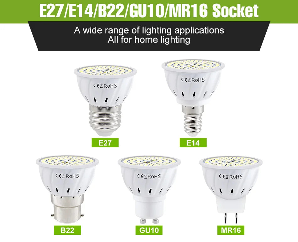 GU10 LED Light Bulb MR16 Spotlight E27 Ceiling Lamp AC220V Living Room GU5.3 Indoor E14 Home Bedroom Soft Lighting B22 Cool/Warm