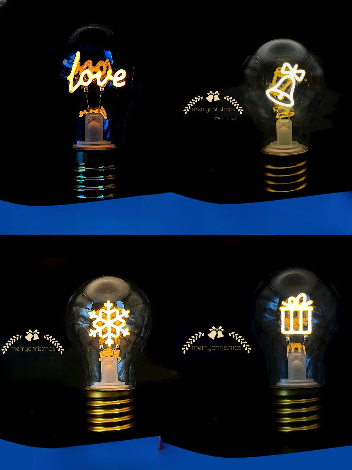 Edison A70 5V Decorative Lamp Led Vintage Tungsten Christmas Gift Cartoon Plastic Art Decorative Light Type-C Rechargeable Bulb