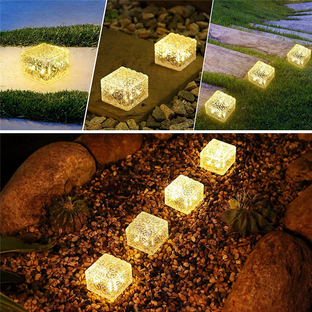 Solar Garden Lights Outdoor Paver Square Brick Ice Cube Sunlight Patio Walkway Pathway Step Solar Lamp Christmas Holiday Decor