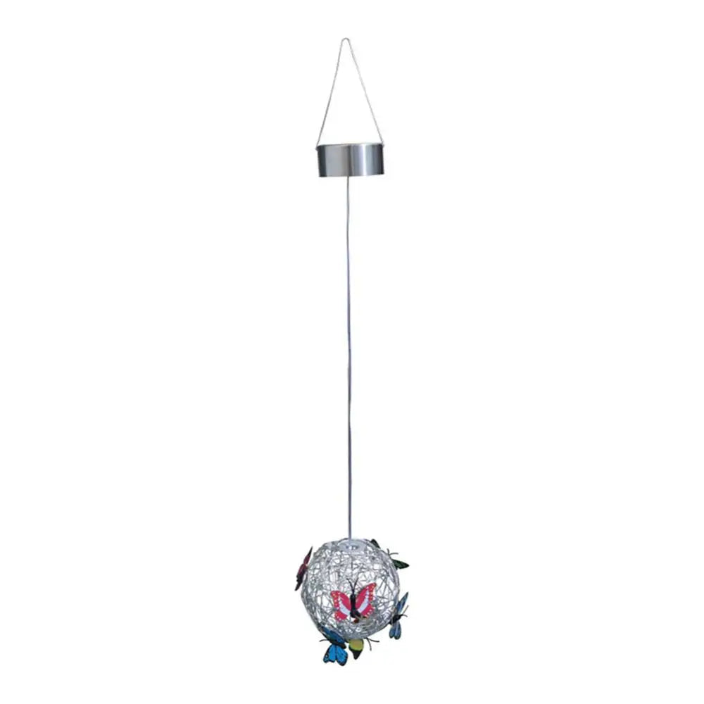Garden Hanging Solar Light Round Ball Light With Butterfly Waterproof Metal Weaving Hanging Lamp Home Decorative Nightlight