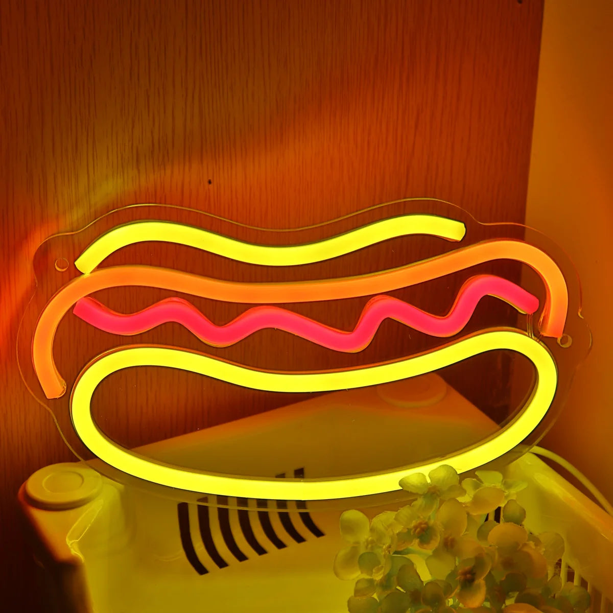 1PC Super Bright 5V Hot Dog Wall LED Neon Sign Night Light For Restaurant Shop snack bar Kitchen Decoration 9.13''*6.06''
