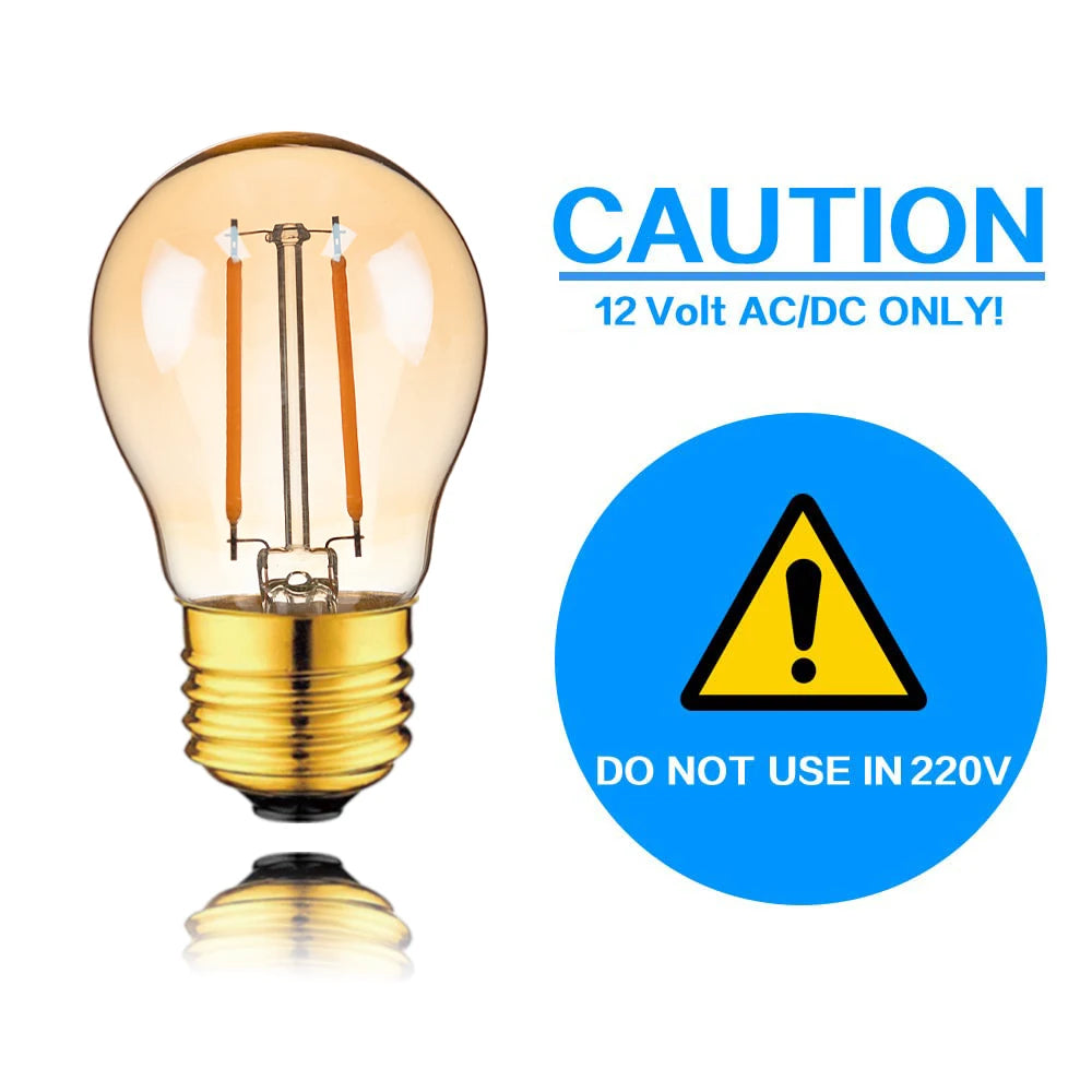 GANRILAND Vintage Low Voltages DC 12V Led Bulbs Amber Glass Soft Warm 2200K E14 E27 B22 Base Marine RV Solar Camping Light Bulb