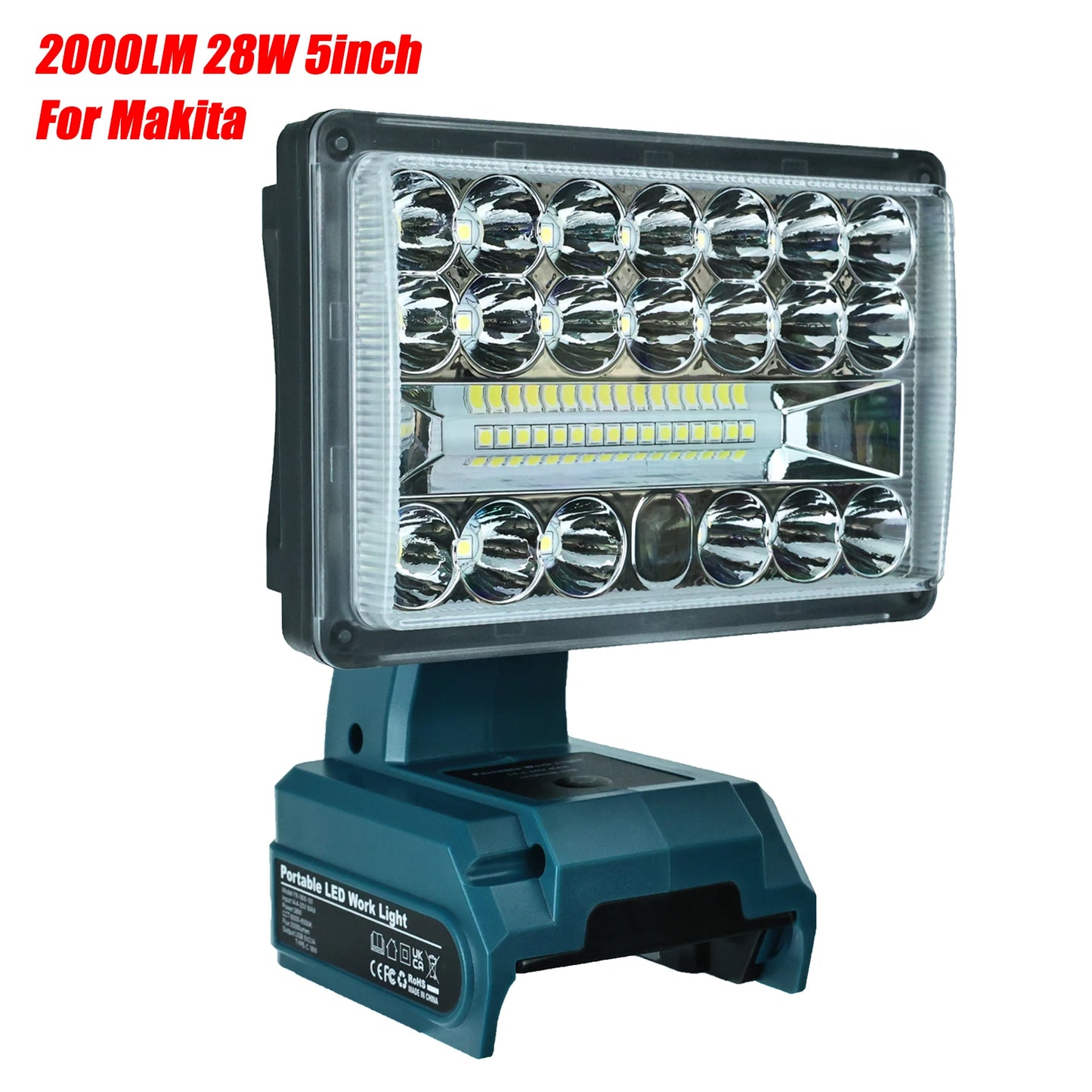 28W 2000LM LED Work Light for Makita 14.4-20V Li-ion Battery Lamp Flashlight Outdoor Emergency Lighting with USB Type-C Port