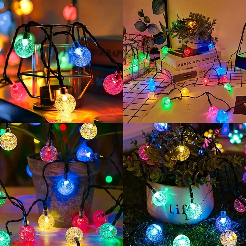 100 LED Solar String Lights Warm White Waterproof Outdoor Crystal Globe Lights for Garden Christmas Festival Decor-Multicolor