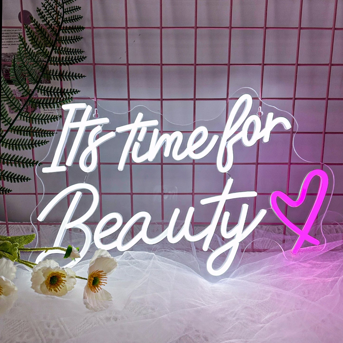 It's Time For Beauty Neon Sign LED Lights Lash Room Decoration Wall Art Neon Light Beauty Lash Salon Studio Wall Decor Signboard