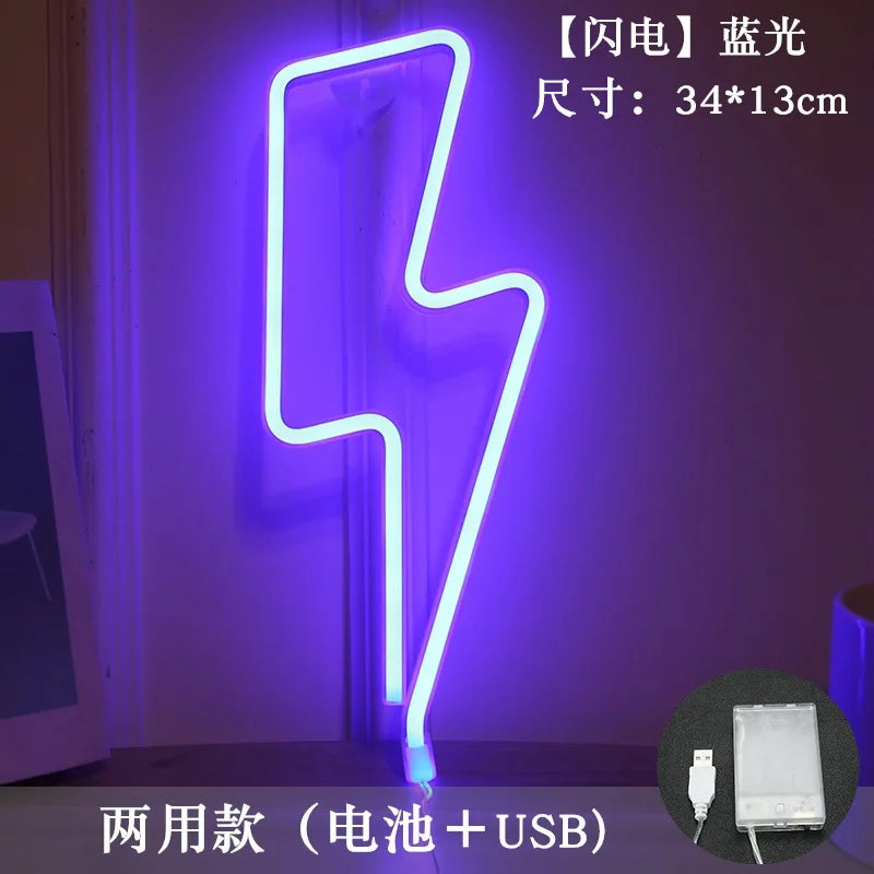 Colorful Lightning Neon Lamps Battery/USB Operation Night Lights Neon Light up Bar Bedroom Party Christmas Wedding Decoration