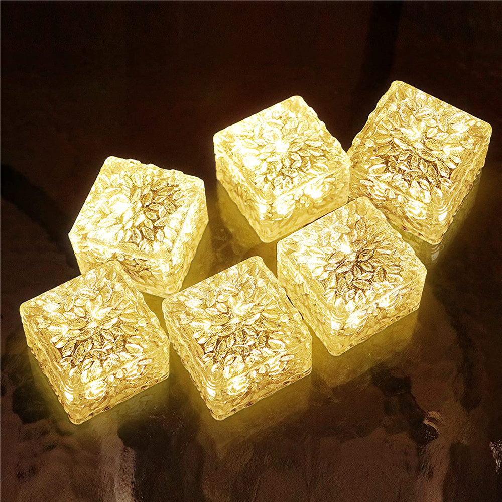 Solar Garden Lights Outdoor Paver Square Brick Ice Cube Sunlight Patio Walkway Pathway Step Solar Lamp Christmas Holiday Decor