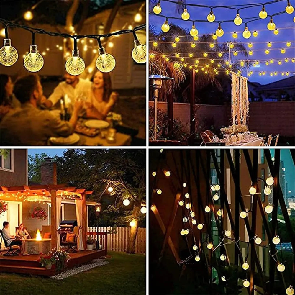 100 LED Solar Light Outdoor IP65 Waterproof String Fairy Crystal Ball Lamps Solar Garden Garlands Christmas Decoration 12M
