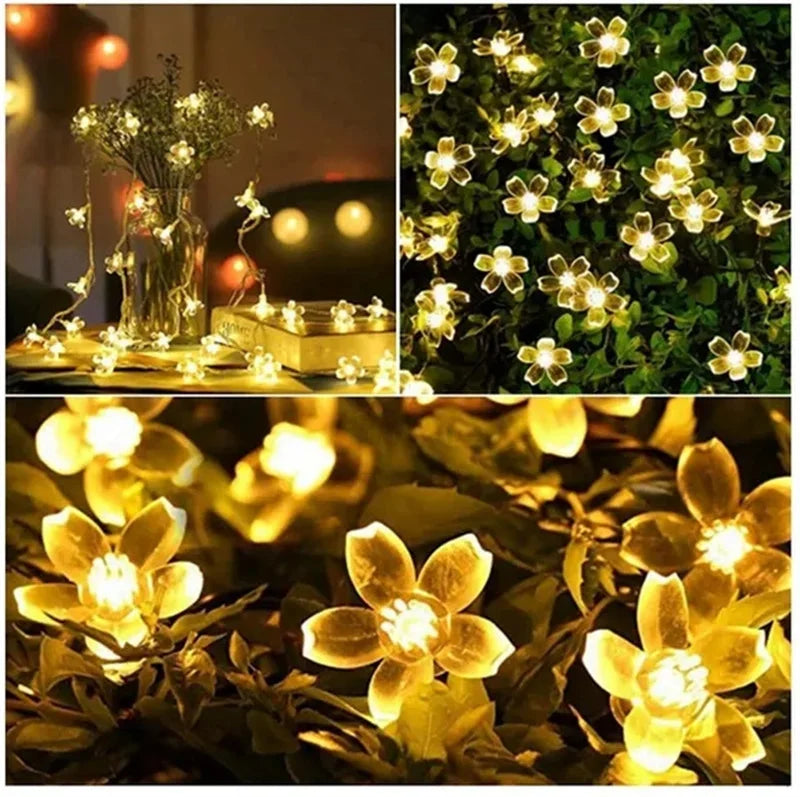 200/100/50/30/20LED Outdoor Courtyard Solar Fairy Lights Cherry Blossoms Solar String Lights Christmas Decorative Lighting Lamp