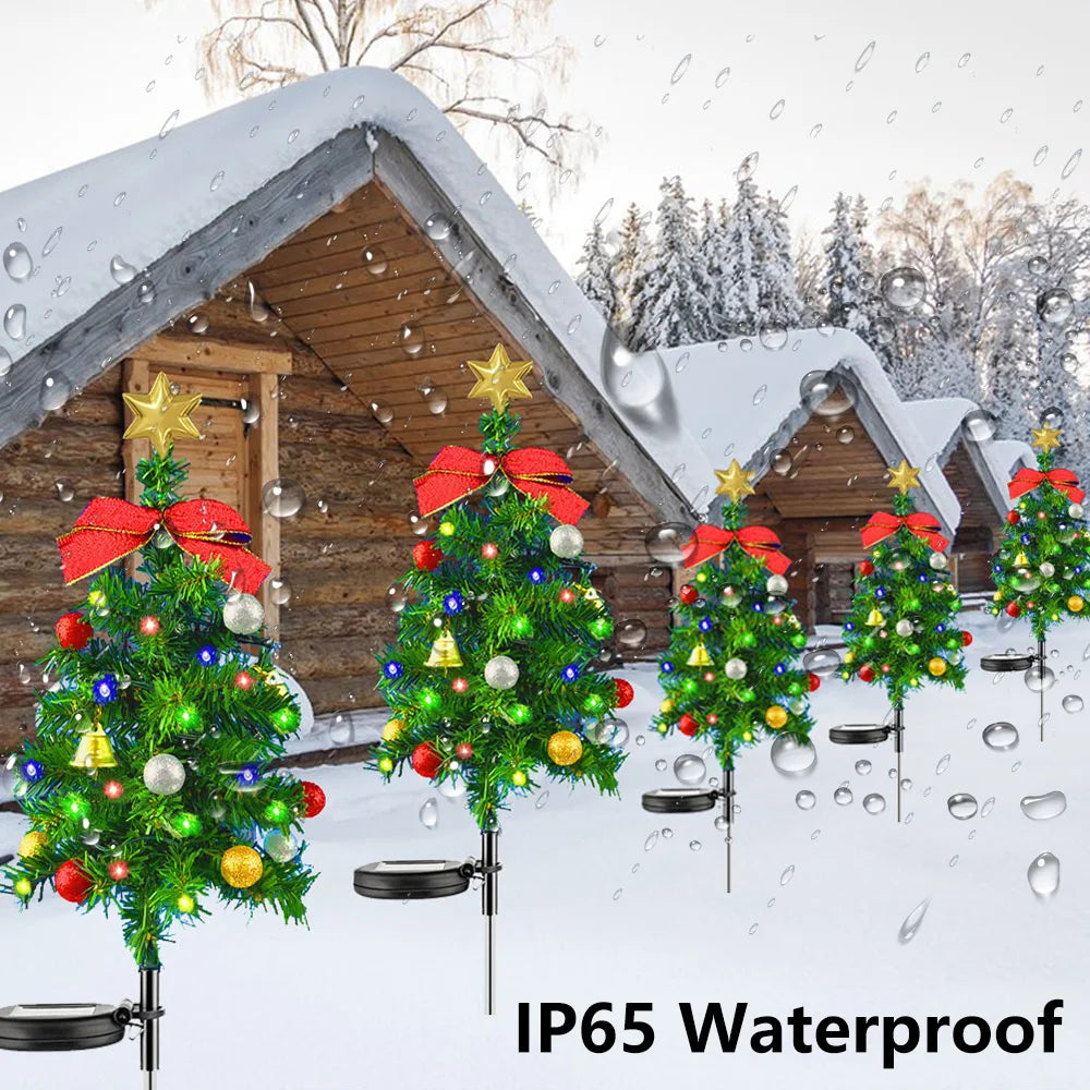 Solar Christmas Tree Decor Lights Outdoors Waterproof LED Lawn Garden Patio Porch Landscape Lamps Christmas Party Gifts