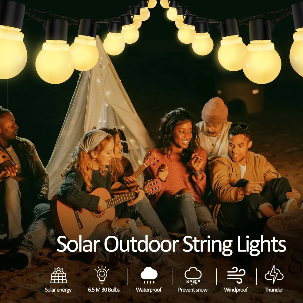 G50 Patio Solar String Lights Outdoor, Warm/ Colorful Globe Bulb LED Fairy Garland Lamp for Wedding, Christmas, Backyard, Party