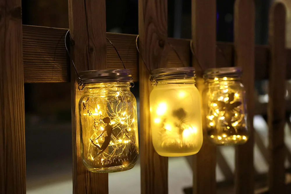 Solar Lantern Fairy Lights Garden Ornament Outdoor Hanging Frosted Tree Table Yard Patio Lawn Portable Glass Mason Jar Lamp